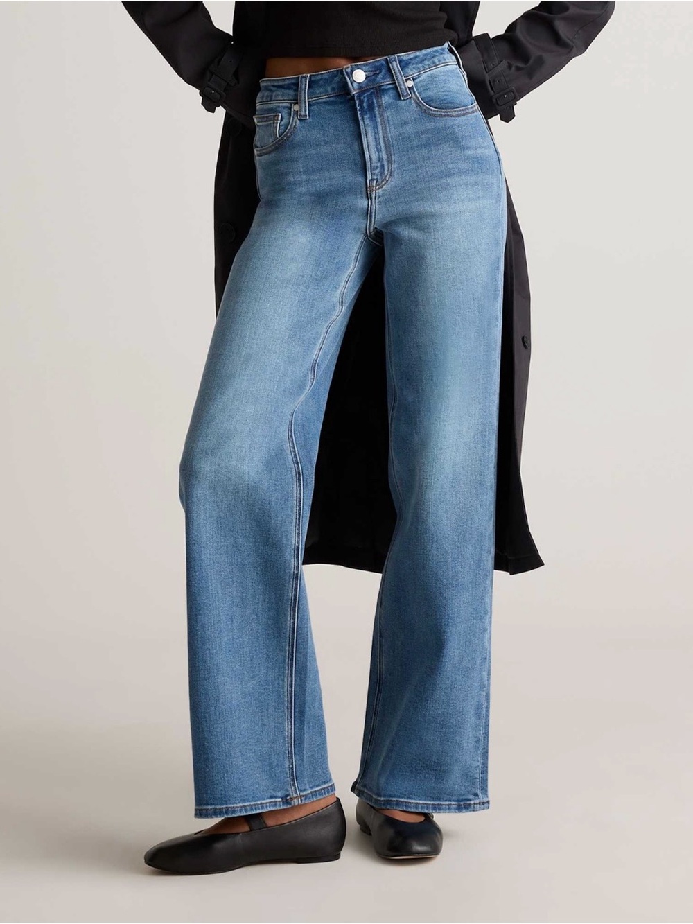Quince Bella Stretch Wide Leg Jeans Medium Blue Size 30